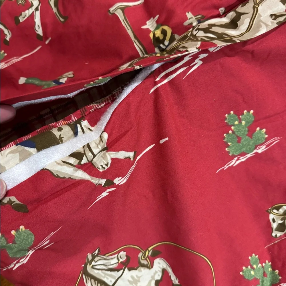 Vintage Red Cowboy Horses Rodeo Print comforter blanket Plaid Sided